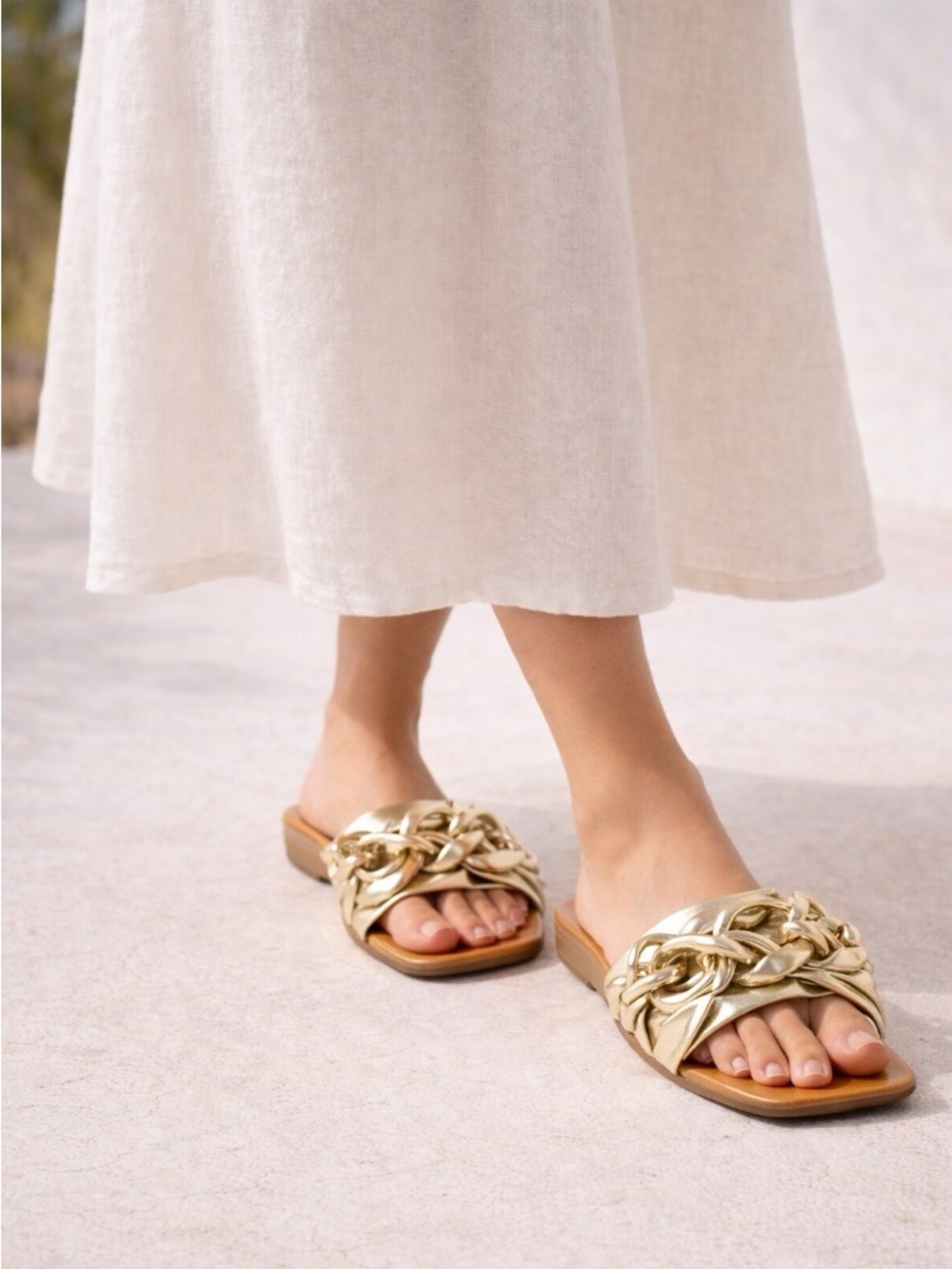 Django & Juliette Metallic Slide Sandals